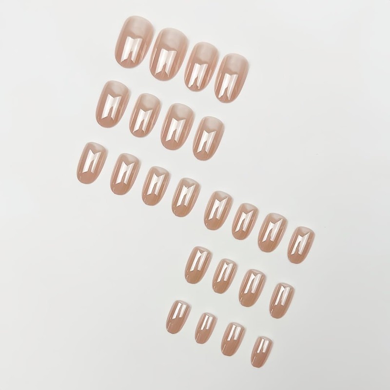 SXVME Chrome Nude Press on Nails Short Oval, Short False