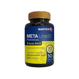 Meta Line10 Probióticos 30 Cápsulas – Suplemento Alimenticio con 10 Mil Millones de cultivos activos y Fibra Prebiótica para Bienestar Digestivo