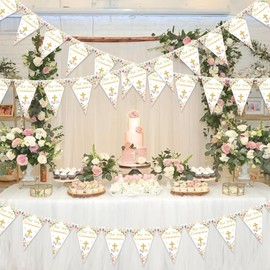 Jollyboom First Holy Communion Decorations for Girls Pink, 3 Pack First Holy Communion Banners, 36pcs Pre-Strung Baptism Flag Bunting Confirmation Decor for Girls First Holy Communion Christening Day