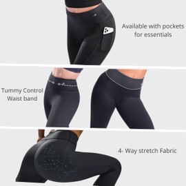 CompressionZ High Waisted Capri Leggings for Women Tummy Control - Workout Yoga Pants with Pockets