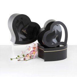 UNIKPACKAGING Premium Quality Heart Shaped Boxes for Luxury Flower and Gift Arrangements, Set of 3 (Black)