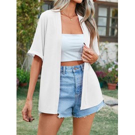 Famulily Women's Cardigans for Summer, Loose Fitting Front Open Cardigans Ladies Half Sleeves Cover ups (XL, White)