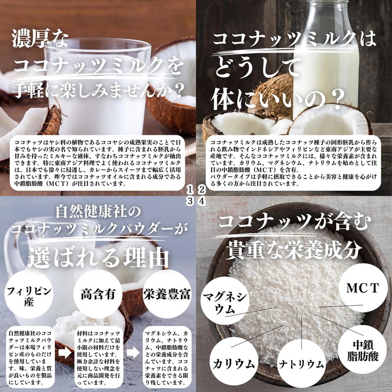 自然健康社 ココナッツミルクパウダー 100g×3個 フィリピン産