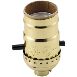 EATON Wiring 940ABD-SP-L 660-Watt Electrolier Medium Base Metal Shell Lamp holder Push Through Switch, Brass Dipped Aluminum