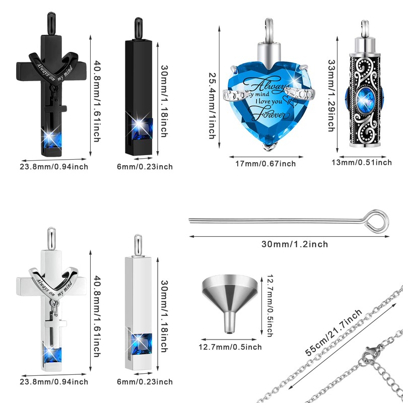 Fumete 6 Pcs Ashes Necklace Urn Jewelry for Human Ashes