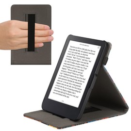 kwmobile Case Compatible with Kobo Clara 2E / Tolino Shine 4 Case - Case with Loop and Stand - Library Theme Multicoloured
