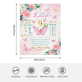 Vervehub 9 Year Old Girl Birthday Gifts Blanket 50"X40", 9 Year Old Girls Gift, Birthday Gifts for 9 Year Old Girls, Best Presents for 9 Year Old Girls, 9 Yr Old Girl Gift, 9th Birthday Gifts