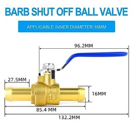 ERGAOBOY 2 Pcs 2 Way 16mm Straight Barb Shut Off Ball Valve, 16mm Hose Barb Switch Brass Ball Valve with 4 Clamps