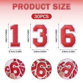 FR 30 Pcs Iron on Numbers Patches, Varsity Numbers 0-9 Applique for Clothes, Dress, Hat, Jeans, DIY Accessories/Red