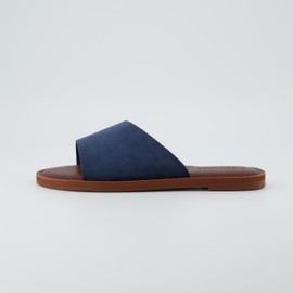 CUSHIONAIRE CARLY - Sandalias deslizantes con espuma viscoelástica para mujer, Ante vegano azul marino, 7 US