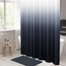 MitoVilla Navy Blue Ombre Waffle Small Stall Shower Curtain 36 x 72, Half Size Fabric Narrow Shower Curtains for Bathroom Decor, 36 inch Weighted Shower Curtain Set with Plastic Hooks