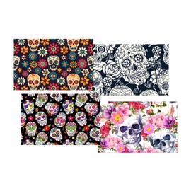 DV DESIGN Set of 4 Sugar Skulls Black Ballpoint Pens - Mexican Skull Floral Theme Gift
