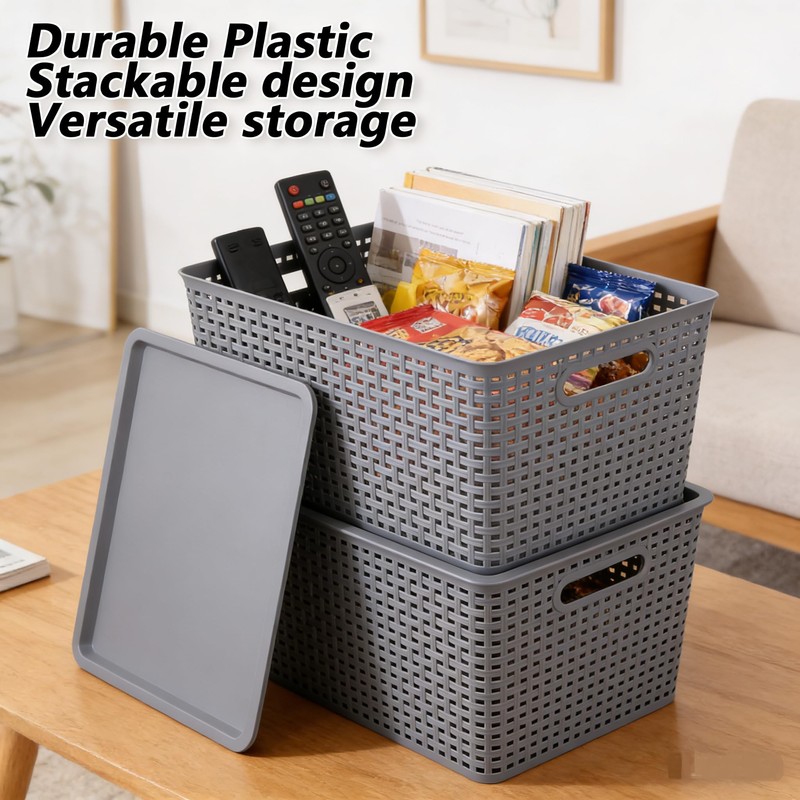 Tyminin 6 Pack Plastic Storage Bins with Lids, Stackable Storage
