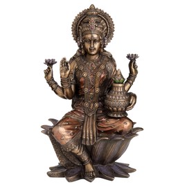 Veronese Design 13 Inch Lakshimi Sitting on Lotus Cold Cast Resin Sculpture Bronze Finish Hindu God Idol