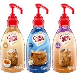 Nestlé Coffee mate Liquid Concentrate 1.5 Liter Pump Bottles, 3 Flavors: Crème Brûlée, French Vanilla, and Sweetened Original (Pack of 3)