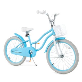 COSTWAY Kids Bike, 20 Inch Toddler Children Bike w/Kickstand, Training Wheels, Hand & Coaster Brakes, Adjustable Saddle & Handlebar, Basket, Bell, Kids Bicycle for Girls Boys Aged 3-8 Years Old, Blue