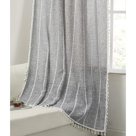 RoomTalks Charcoal Country Farmhouse Curtains for Bedroom Living Room 63'' Length Light Filtering Boho Chic Cabin Rustic Dark Gray Textured Window Curtain Panels with Tassels Bohemian Draperies