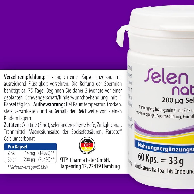 Pharma-Peter Selennaturel 200 mg + Zinc Capsules, 60 Capsules