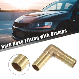 X AUTOHAUX 12mm 0.47" Brass Barb Hose Fitting L Shape 2 Way Connector for Car