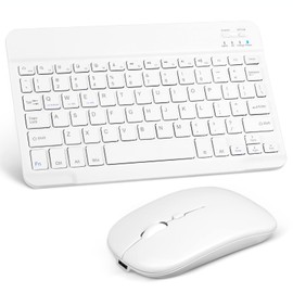 UrbanX Rechargeable Bluetooth Keyboard and Mouse Combo Ultra Compact Slim Full-Size Keyboard and Ergonomic Mice for Allview AX4 Nano Plus Mac/Desktop/PC/Laptop/Tablet- White