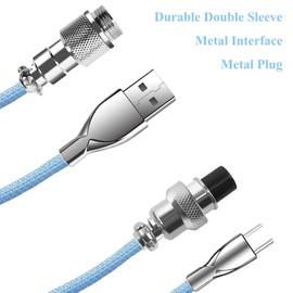 PXIRQ Coiled Keyboard Cable: 1.5M USB-C to USB-A Braided Cord with Detachable Aviator Connector, Durable & Tangle-Free for Custom & Mechanical Gaming Keyboards (Blue)