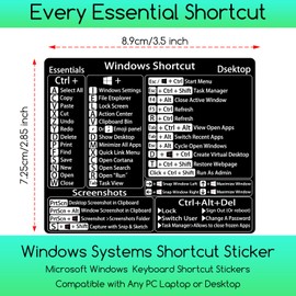 2-Pack丨Windows Shortcut Sticker丨, Keyboard Shortcut Vinyl Sticker, Laptop Keyboard Shortcuts Stickers for Windows System Any PC Computer Laptop Desktop Notebook-Black Background with White Letters