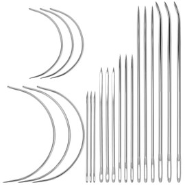 Pack of 21 Leather Needles Saddle Yarn Leather Needles C Curved Needles Multiple Styles Sewing Needles Leather Sewing Thread Hand Stitch Tools for Purses Backpacks Shoes Upholstery Carpet Canvas
