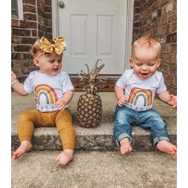 3Pcs Toddler Baby Girl Clothes Sets Letter Ruffle Short Sleeve Romper Tops Leopard Shorts with Headband 0-24M (Long Pants Yellow, 6-12 Months)