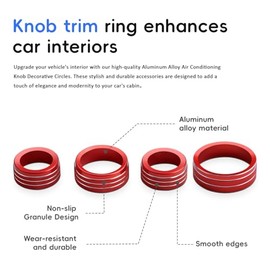auovo Auovo Volume Tune Air Conditioner 4WD Knob Cover Compatible with 2014-2021 Cherokee Center Console Switch Knob Button Cover Trim Car Interior Trim Decorations(B-Long+4WD, Red)
