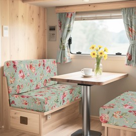 VENESSCO RV Dinette Cushion Covers 2 Sets Stretch Mint Green Printed Camper Cushions Replacement Cover Washable Couch Cushion Slipcovers for Travel Trailer, Includes 2 Backrest Covers & 2 Bench Covers