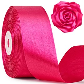 Mauproy 1-1/2 Inch Wide Rose Red Satin Ribbon, 50 Yards Solid Polyester Fabric Ribbon for Roses Making, Gift Wrapping, Mother's Day Party, Wedding Decorations, Crafts, Bows