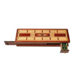 Premium Handcrafted 2-Track Wooden Cribbage Board Set in Bloodwood and Maplewood with Storage Compartment