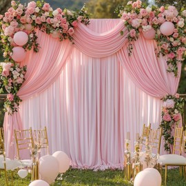 10ftx12ft Baby Pink Backdrop Curtains for Wedding-Wrinkle Free Backdrops Curtain Drapes Fabric Decorations Photo Back Drop Cloth for Baby Shower Photography Stage Reception 2Panels 12ft(H) x 5ft(W)