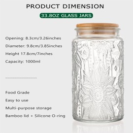 Danmu Vintage Glass Jar with Lid,Glass Jar with Bamboo Lid,Cookie Jar,Jars with Lids,Candy Jars with Lids,Jar for Cofee,Tea,Sugar,Candy,Flour,Glass Jars with Airtight Lid 33oz 3 Pack