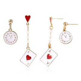 KSJEHW Pack of 4 Poker Earrings for Women Gold-Plated Playing Cards Pattern Earrings Charms Hearts Spades Aces Earrings Fashion Earrings Jewellery Gift for Girls Wedding Birthday Christmas Mother's