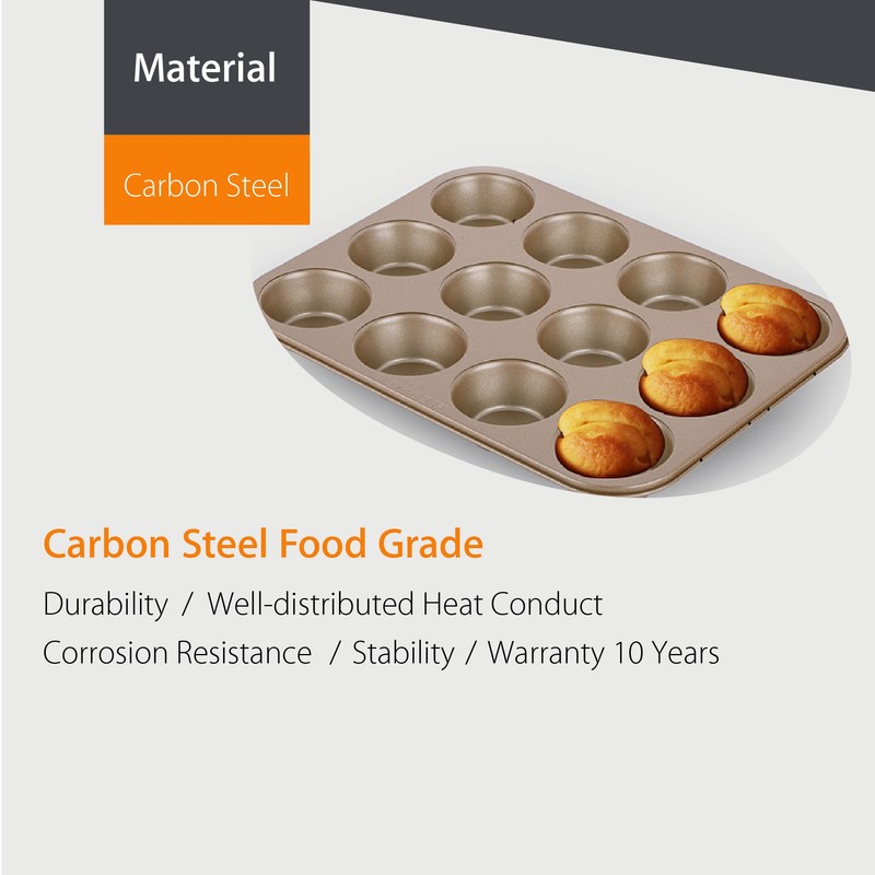 For Bake Carbon Steel Nonstick Bakeware Muffin Pan (12-Cup)