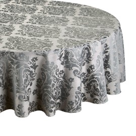 Palazzo Damask Pewter (Greyish) Christmas Round (Circular) Tablecloth Ideal For 4-6 Place Settings (69in-175cm Diameter Approx)
