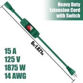 6 Ft Outdoor Extension Cord with On/Off Waterproof Switch, Green