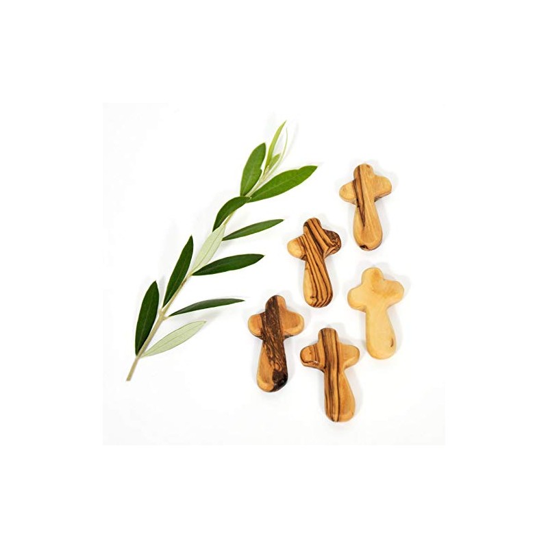 Certified Holy Land Olive Wood Caring/Holding Cross (6, Small Pocket