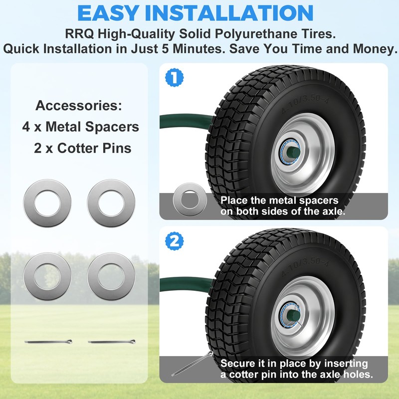 RRQ 4.10/3.50-4 Flat Free Tire and Wheel, 10" Heavy Duty