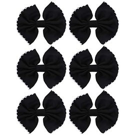 Black Scalloped Edge Bow Hair Clip Large - Set of 6