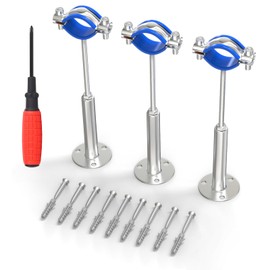 TAISHER 3PCS 304 Stainless Steel Wall Mount Ceiling Mount Adjustable Pipe Supports，Adjustable Pipe Strap Bracket Clamp，Suitable for 1-1/4 inch diameter tubes (38-40mm)，Adjustable Height 100-200mm