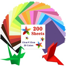 Caianwin 200 Sheets Origami Paper 15 x 15 cm/ 6 x 6 inch Craft Paper 20 Colours Square Paper for Home and School, Art Projects, Parties and Handmade DIY Origami