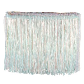 5 Yards 6.7 Inch Sequins Lace Tassel Fringe Trim for DIY Craft Latin Dress Clothing Embellishment Encryption Sequins Lace Tassel Fringe Trim Metallic Sequin Trim Embellishment Crafts (White)