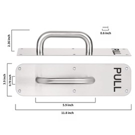 GINZER Stainless Steel Door Handle, Aluminum Alloy Pull and Push Plate Commercial Silver Heavy Duty Sliding Door Handle with Screws, 11.8×3.9 Inches