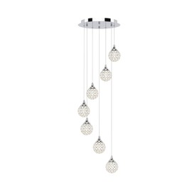 Tawson Panta Modern 7-Light Pendant Ceiling Light Fixture, Integrated Led and Premium Crystal Glass, for Kitchen Island, Hallway, Entryway, Passway, Dining Room, Bedroom, Balcony Living Room