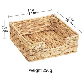 Water Hyacinth Napkin Holder, Rattan Napkin Holder for Tables, Napkin Basket Decorative Wicker Napkin Tray 7 ½"L x 7 ½"W x 2 ¾"H for Kitchen, Bathroom, Living Room