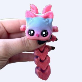 Meowl - Articulated 3d Print, Cute Mystical Cat and owl Decor , owl cat figurine, Great Gift Decorative Lover - Color: Meowl with pink glitter wings