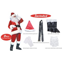 Sincere Party 9pcs Set Deluxe Santa Claus Costume for Adult,Xmas Santa Claus Top,Pants,Hat,Boots Covers,Belt,Beard,Gloves All In XXL