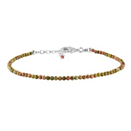 InfinityGemsArt Natural Unakite Full Micro Beads Dainty Bracelet Jewelry for her, Birthstone, Energy Healing Crystals, Silver Plated Chain 8 inch